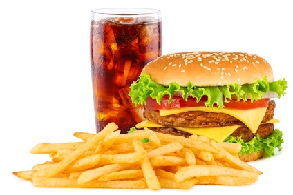 double cheesesburger with french fries and cola.